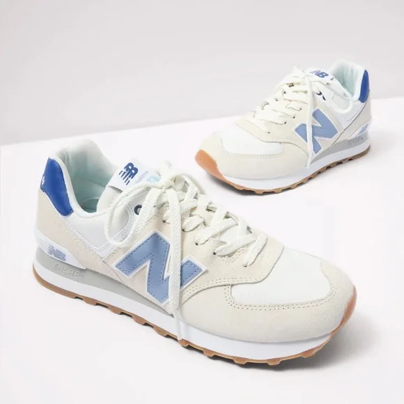 New Balance Women’s Cream and Light Blue Sneakers - Picture 1 of 5